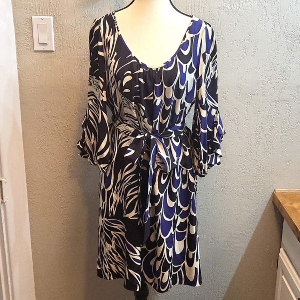 Tibi New York 100% Silk Dual Floral/Feather Print Dress